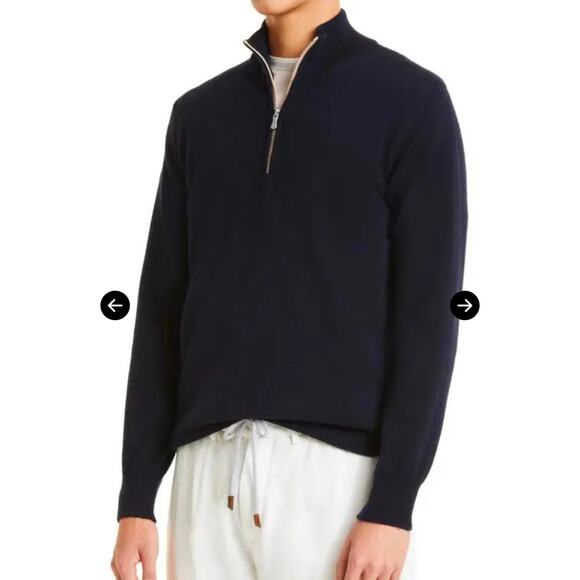 Eleventy Cashmere Navy Blue Quarter Zip Sweater Size XL - Picture 4 of 9